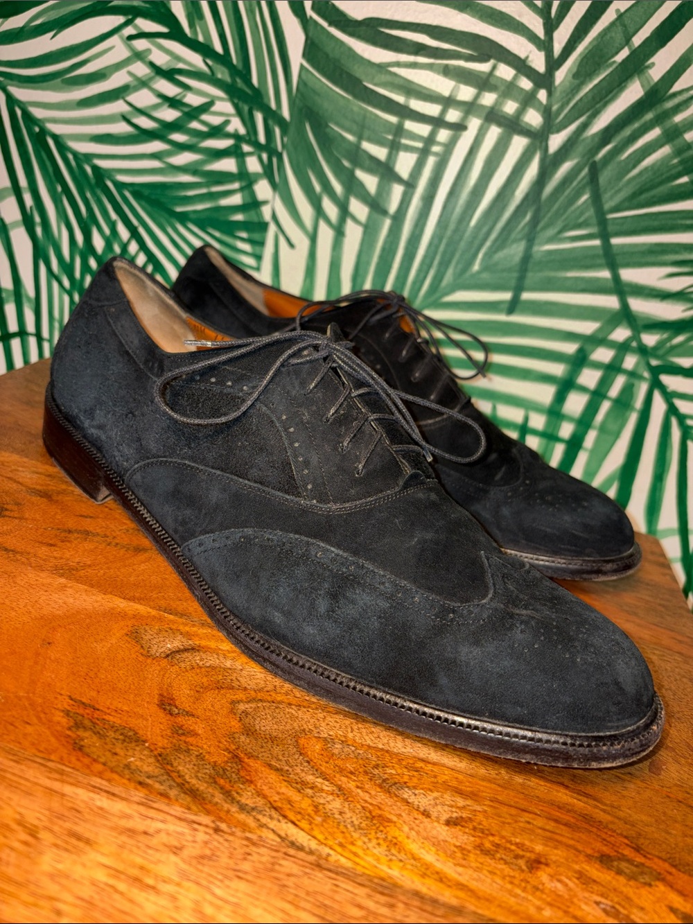 Salvatore Ferragamo Blue Suede Wingtip Shoes Men’s 12 D